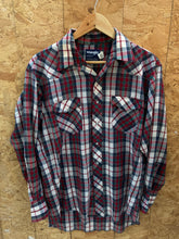 Vintage 80s red grey check western cowboy shirt size large by Wrangler